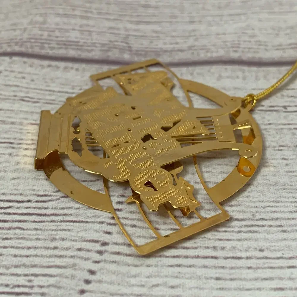 Vintage 1988 Hallmark Brass Trims Away In A Manger Christmas Ornament 3D Layered